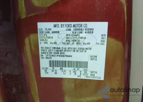 2005 Ford F-250 Lariat/Xl/Xlt from USA, damaged, VIN 1FTSW21PX5EB78684